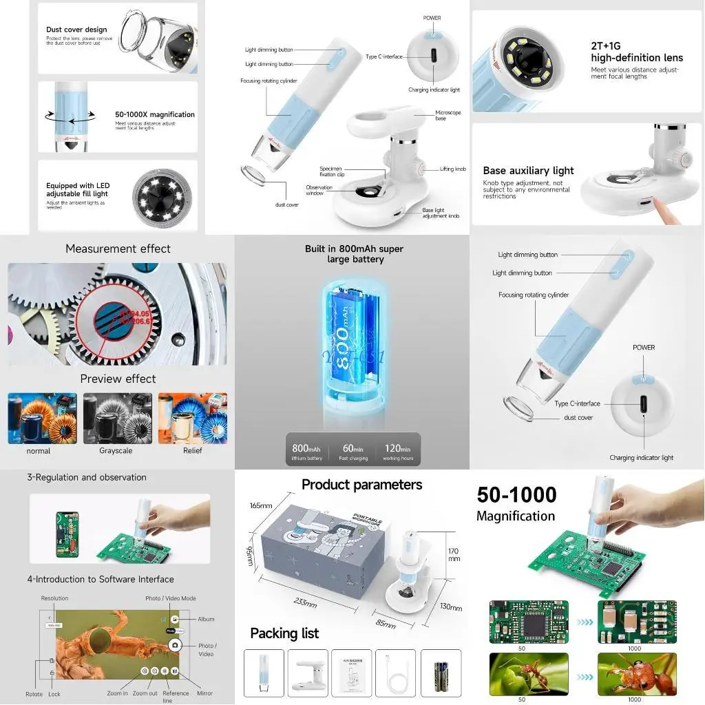 

E15A WIFI Wireless Digital Microscope with Led Light 50X-1000X Electronic Microscope