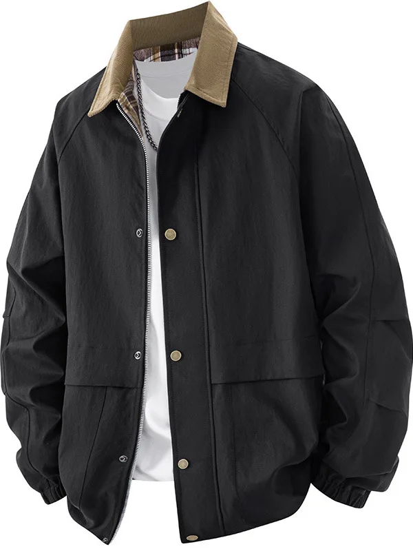 

plus Size Detroit Retro Workwear Jaet Men's Spring Trendy Fat Clothes Flap Collar Top Youth ular Loose Fit Spring Autumn