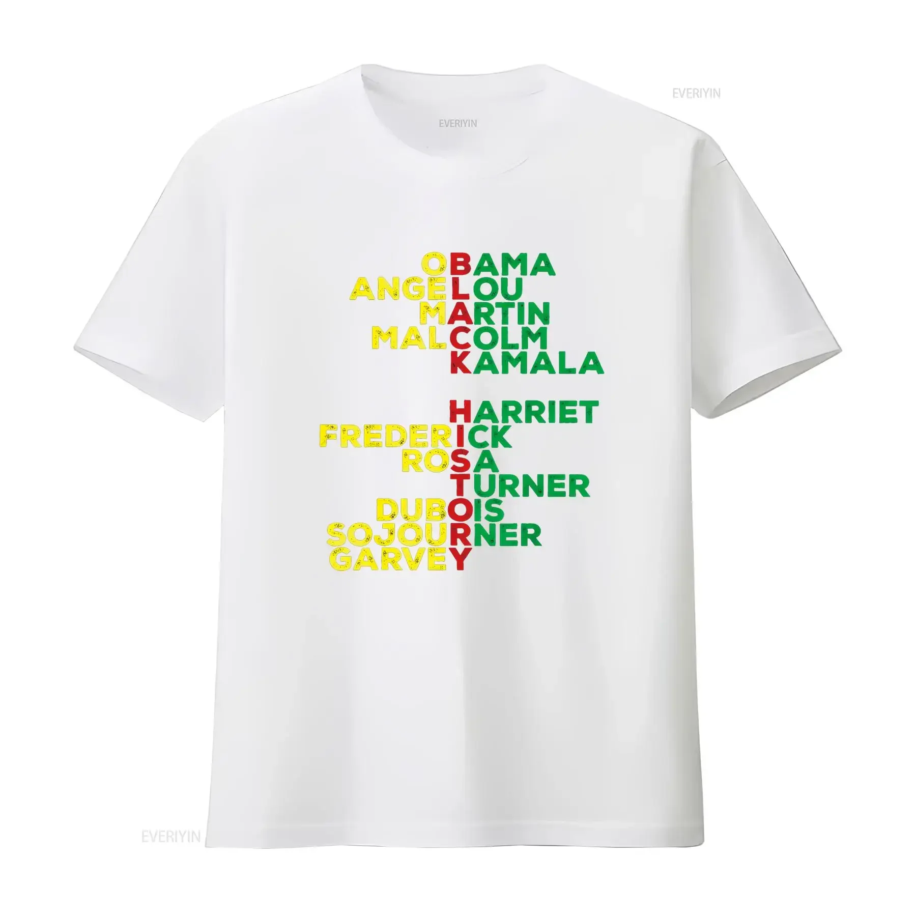 تي شيرت أسود لشهر التاريخ للأولاد والبنات، قميص كاجوال مغسول للجنسين للارتداء اليومي، ممتد قليلاً وناعم ومتعدد الاستخدامات