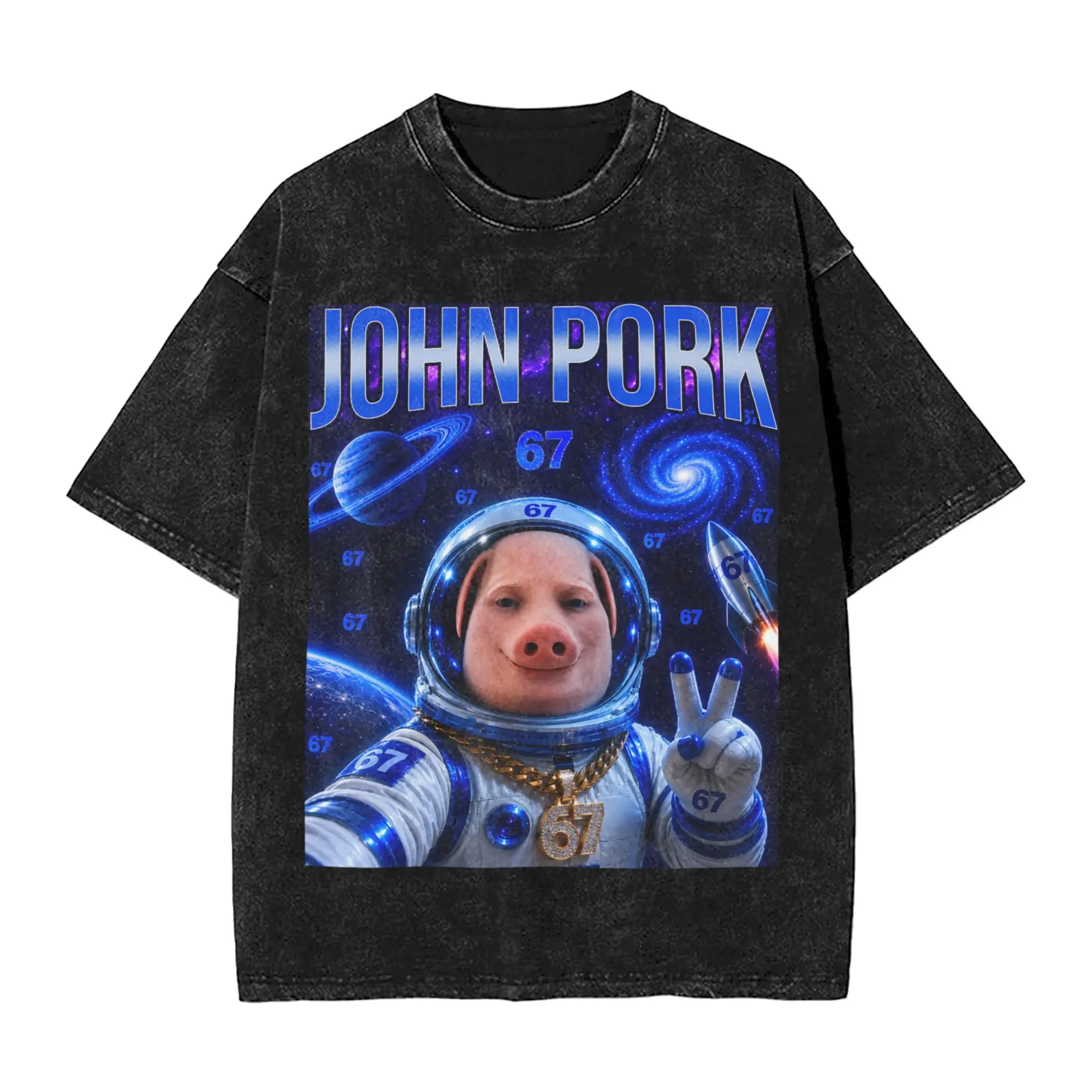 John Pork 67 Astronaut Space is Calling Meme T Shirt Trendy T-Shirts Short Sleeve Streetwear Tshirt Summer Casual O Neck Clothes