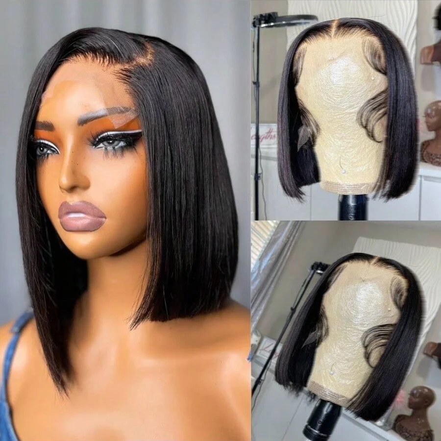 

8-18 дюймов 200% Прямой парик Боб из человеческих волос 13x4 HD Кружевные фронтальные парики для женщин Предварительно выщипанные с детскими волосами Прозрачные кружева