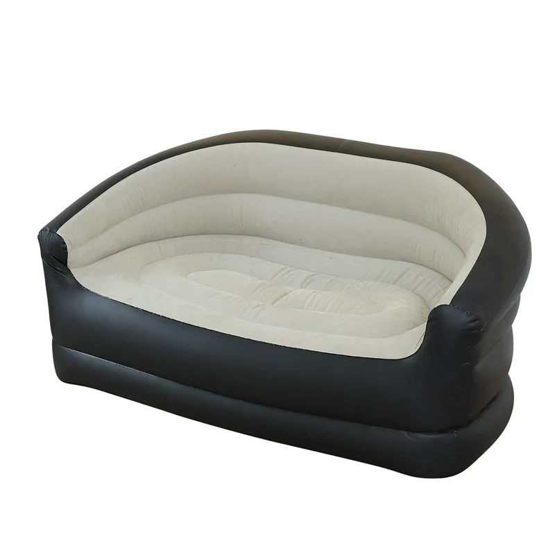 Nieuwe gevlokte opblaasbare dubbele zitbank voor buiten, woonkamer en parkgebruik voor twee luie tuinmeubilair met voetpomp