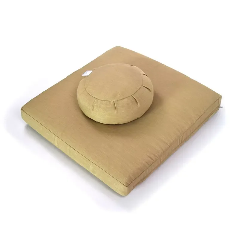 Buckwheat Filled Round Pillow Yoga Meditation Cushion Set with Floor Mat for Mindfulness Practice Comfortable Support