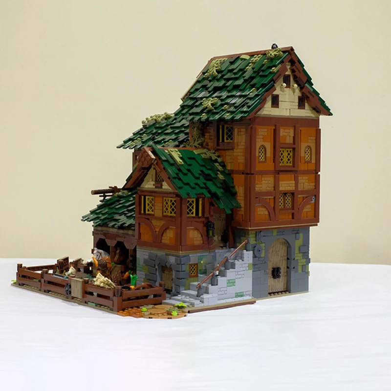 4121 Uds. MOC Granero Medieval arquitectura Retro escénica DIY modelo bloques de construcción juguetes de cumpleaños regalo