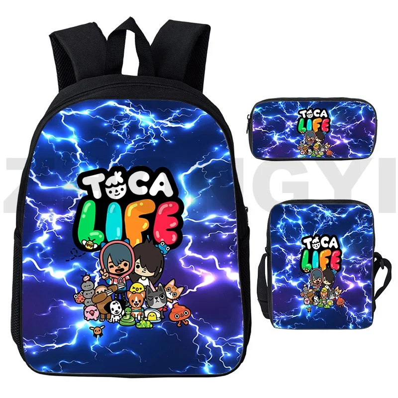 Ransel Boca cetak 3D 12/16 inci tas punggung kanvas imut kapasitas besar remaja kampus Anime Toca Life World Mochila Pria Wanita