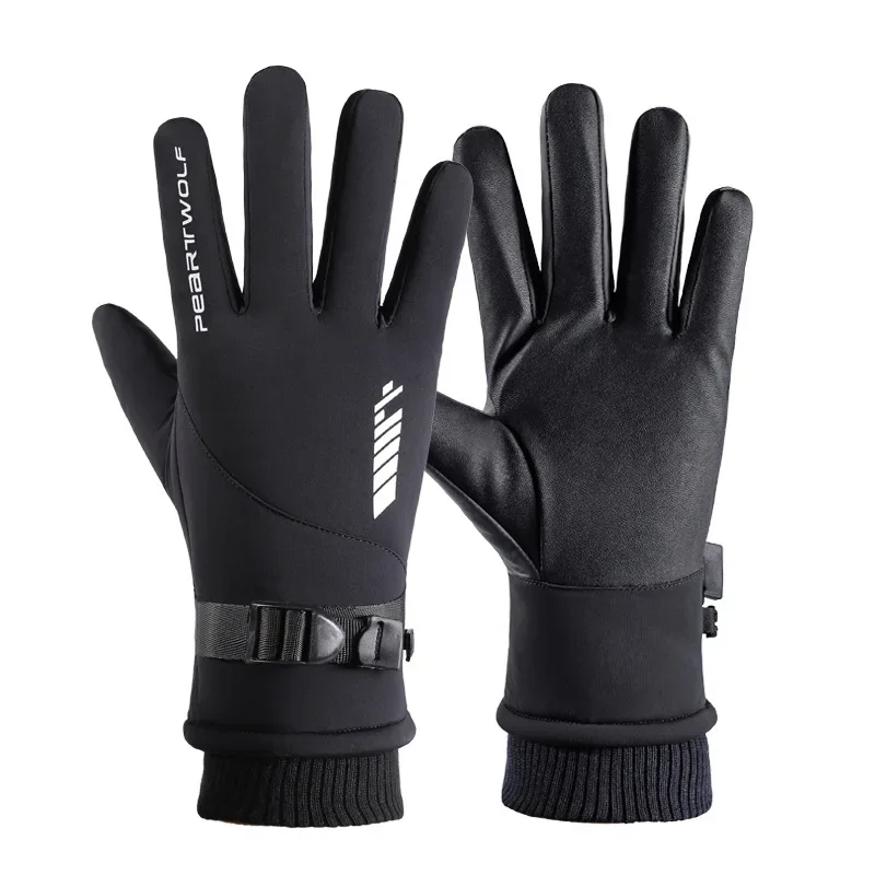 Outdoor Waterproof Gloves Winter Touch Screen Windproof and Warm Cycling Zipper Sports Plush Mountaineering and Skiing