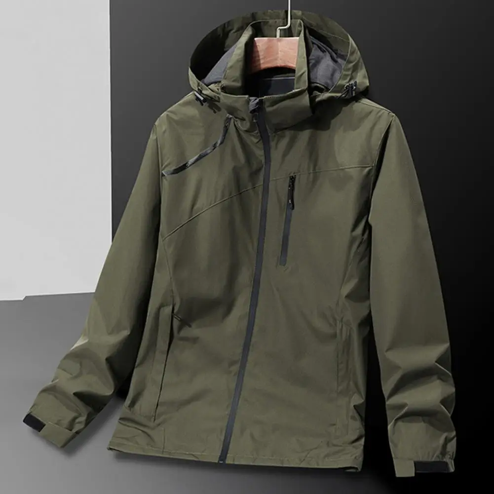 Spring Autumn Casual Jacket Men Windbreaker Outdoor Waterproof Windproof Hooded Windbreaker Sports Coat Travel Camping Jacket