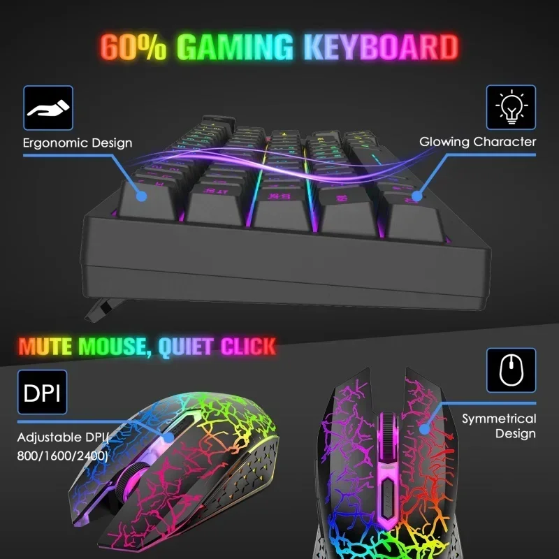 Freewolf T50 Rechargeable Wireless Keyboard And Mouse Set Ergonomic RGB Esports Games Office Typing Computer Peripherals