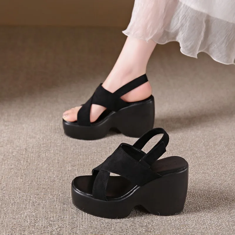 

Сандалии на танкетке, женская обувь, лето 2023, новые дизайнерские туфли на высоком каблуке, женская повседневная обувь, элегантные модельные туфли-лодочки Sandalias Mujer