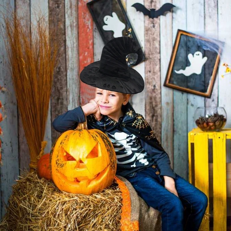 

Plain Color Witch Hat Teen Halloween Parties Witch Hat with Tattered Hole Practical Adult Cosplay Hat for Photography