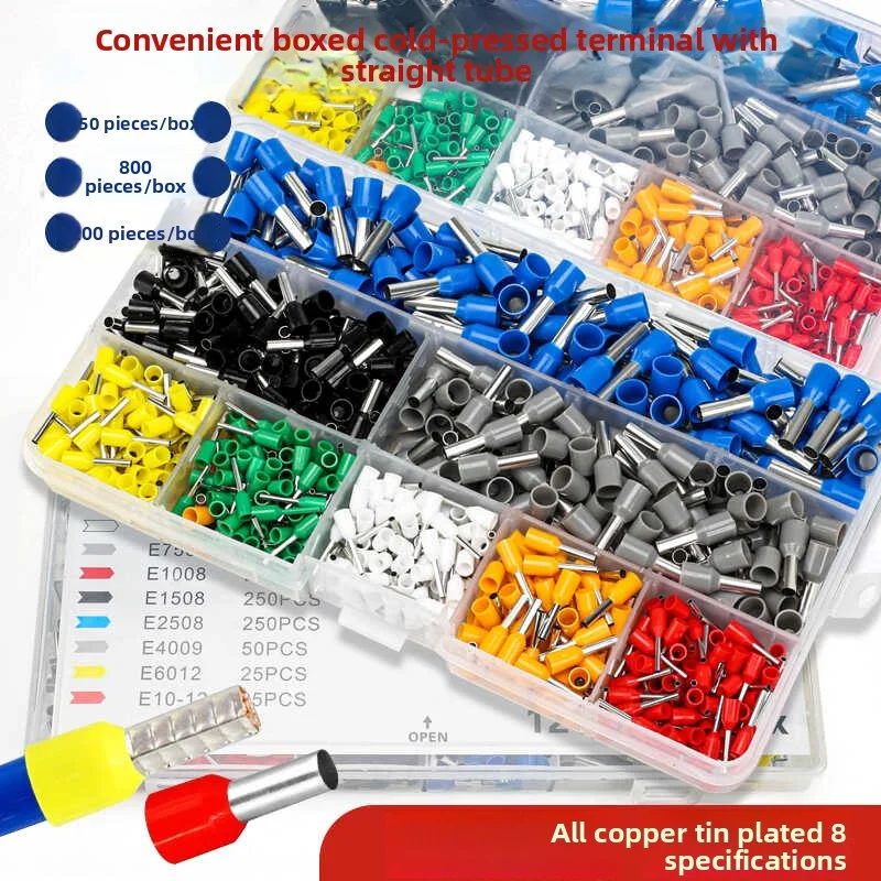 450-1200Pcs E0508/E7508/E1008 Crimp Terminals | Pre-Insulated Ring Connectors for Electrical Wiring & Industrial Us