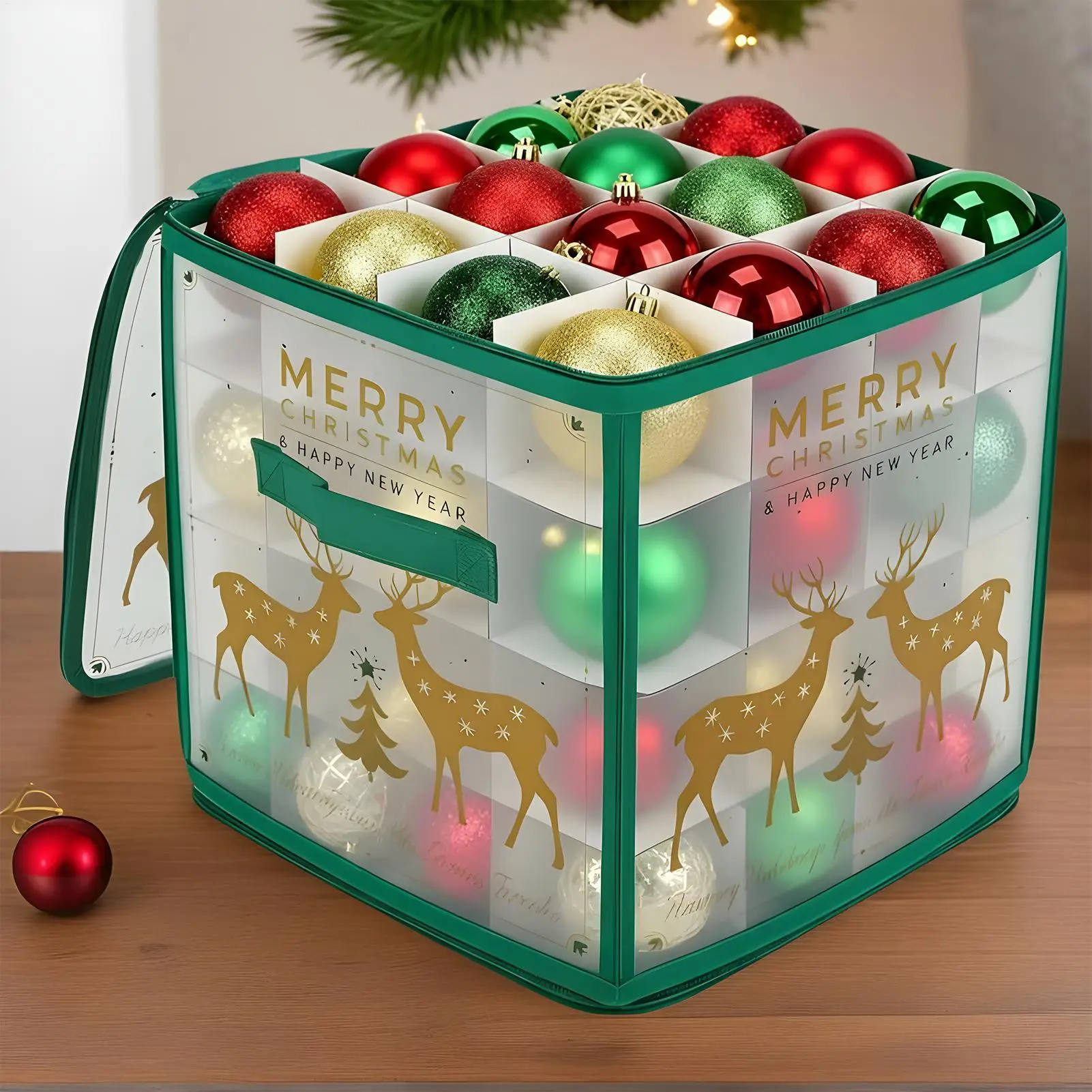 Weihnachtsbaumschmuck-Aufbewahrungsbox mit 64 Fächern, Christbaumschmuck-Organizer, Trennwände für Baumschmuck und Spielzeug