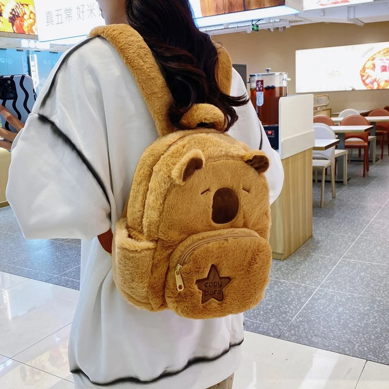 1pcs Cute Capibara Plush Capybara Backpack Versatile Cartoon Students Crossbody Bag School Bags Backpack