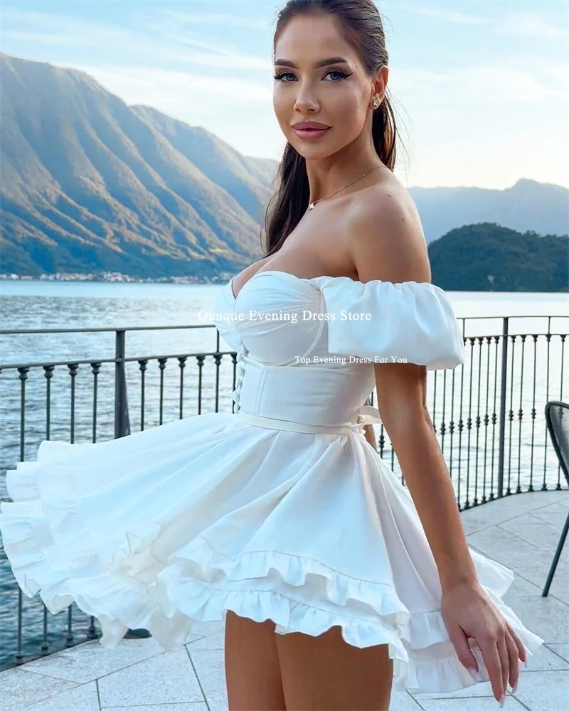 Qunque Sexy Boho abito da sposa per le donne Beach Seaside abiti da festa di nozze con maniche corte cintura corsetto indietro Robe De Mariée