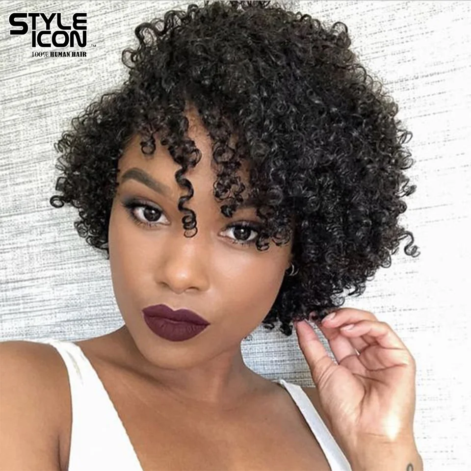 Short Pixie Curly Bob Natural Black Pixie Cut Kinky Curly Bob Wigs Human Hair Wigs For Black Women Machine Made Brazilian Hair