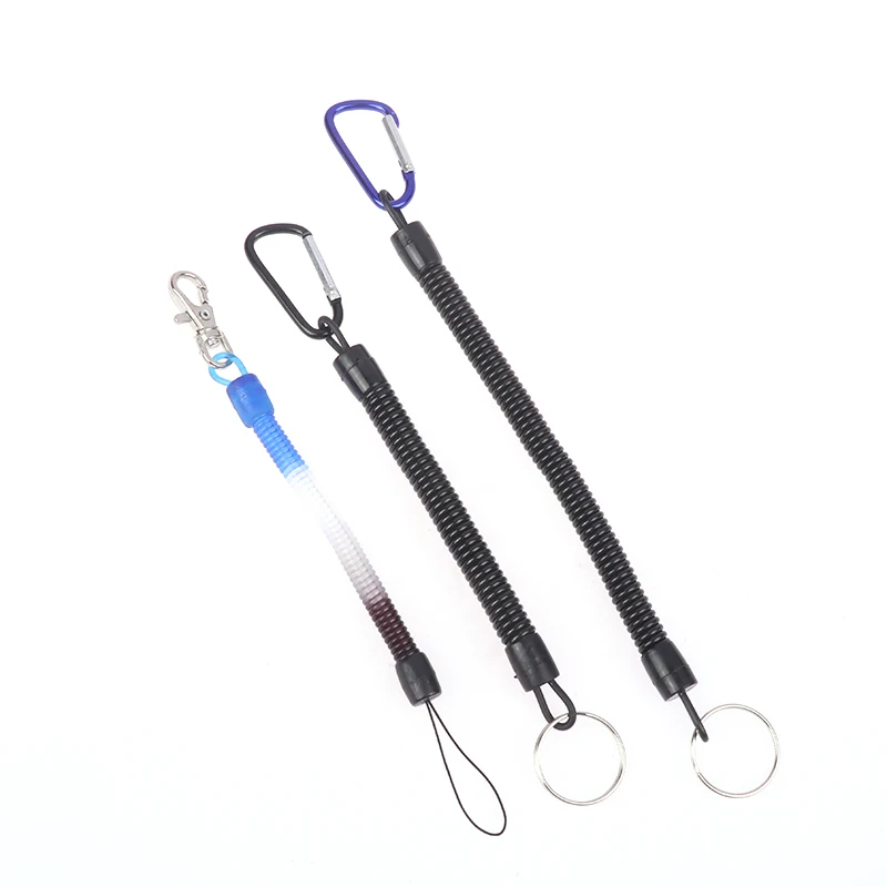 Outdoor Vissen Lanyards Draagbare Stretch Spiraal Sleutelhanger Elastische Veertouw Anti-Verloren Telefoon Sleutelhanger Metalen Karabijnhaak