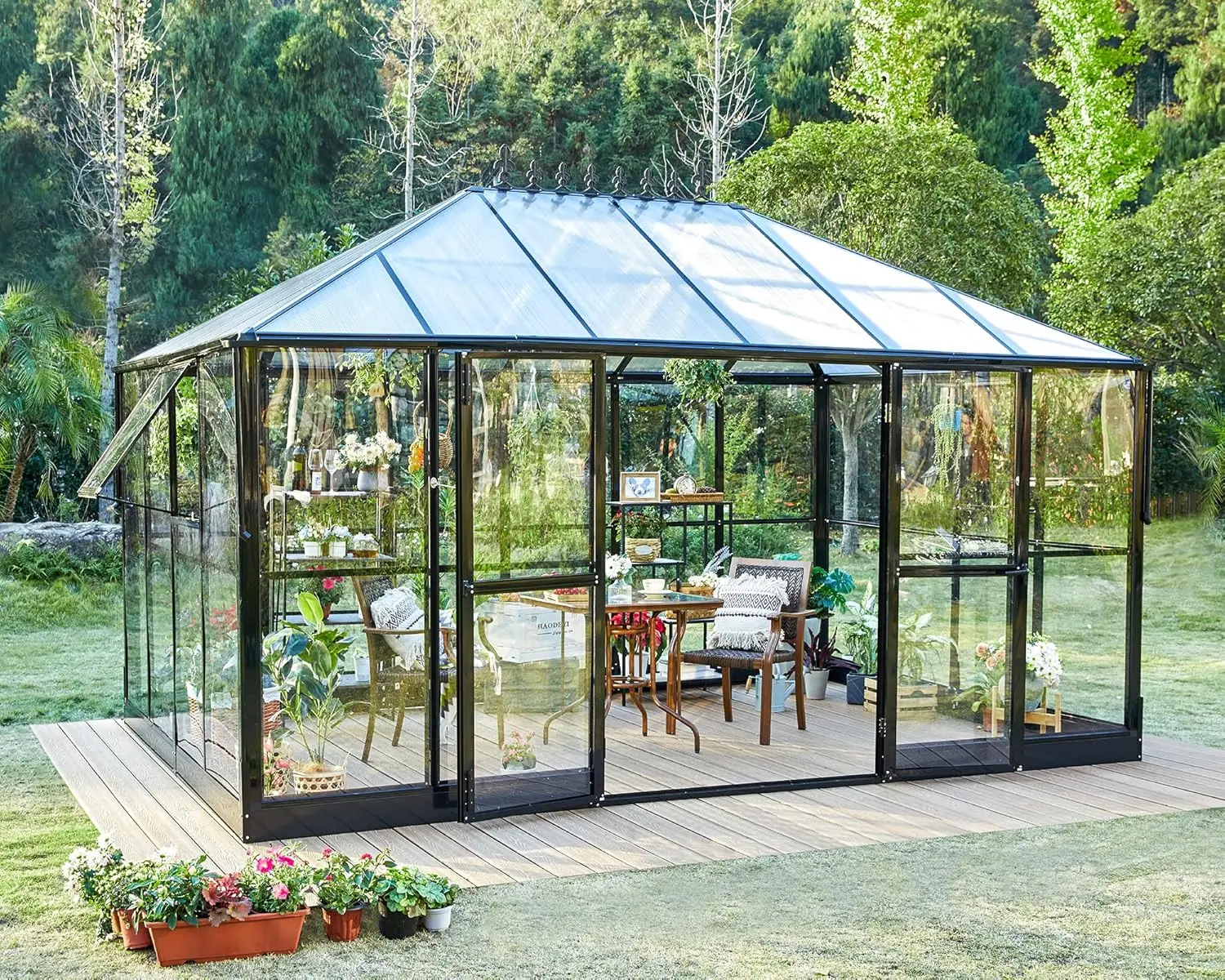 

14x9.5x9 FT Greenhouses Outdoor Greenhouse with Quick Connect Fittings, 6 FT Height Double Doors with Hook, Greenhouse