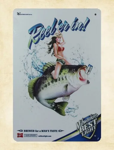 old  wall  beer Man;s Taste sexy girl big fish metal tin sign