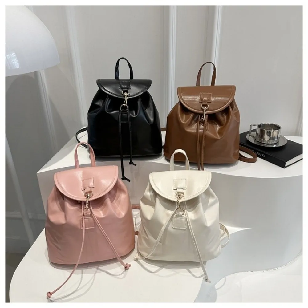 

New Soft PU Leather Women's Backpack Solid Color Large Capacity Leisure Travel Bag Waterproof Double Shoulder Bag for Women