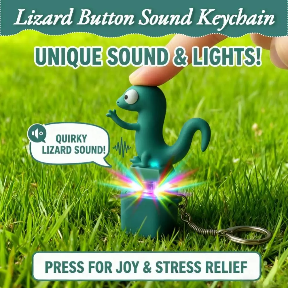 Funny Lizard Button Sound Keychain LED Colorful Rechargeable Lizard Keychain Portable Stress Relief Fidget Keyring Toys