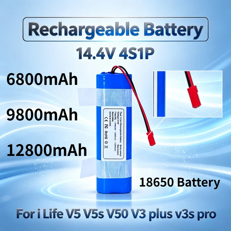 For iLife V5 V5s V50 V3 plus v3s pro 14.4V 4S1P 6800/9800/12800mAh robot vacuum cleaner 18650 battery