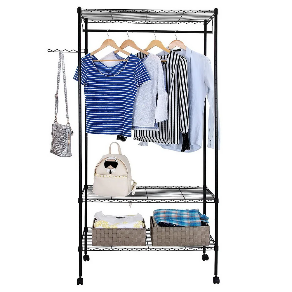 

3-Tier Closet Organizer Metal Garment Rack Portable Clothes Hanger Home Shelf