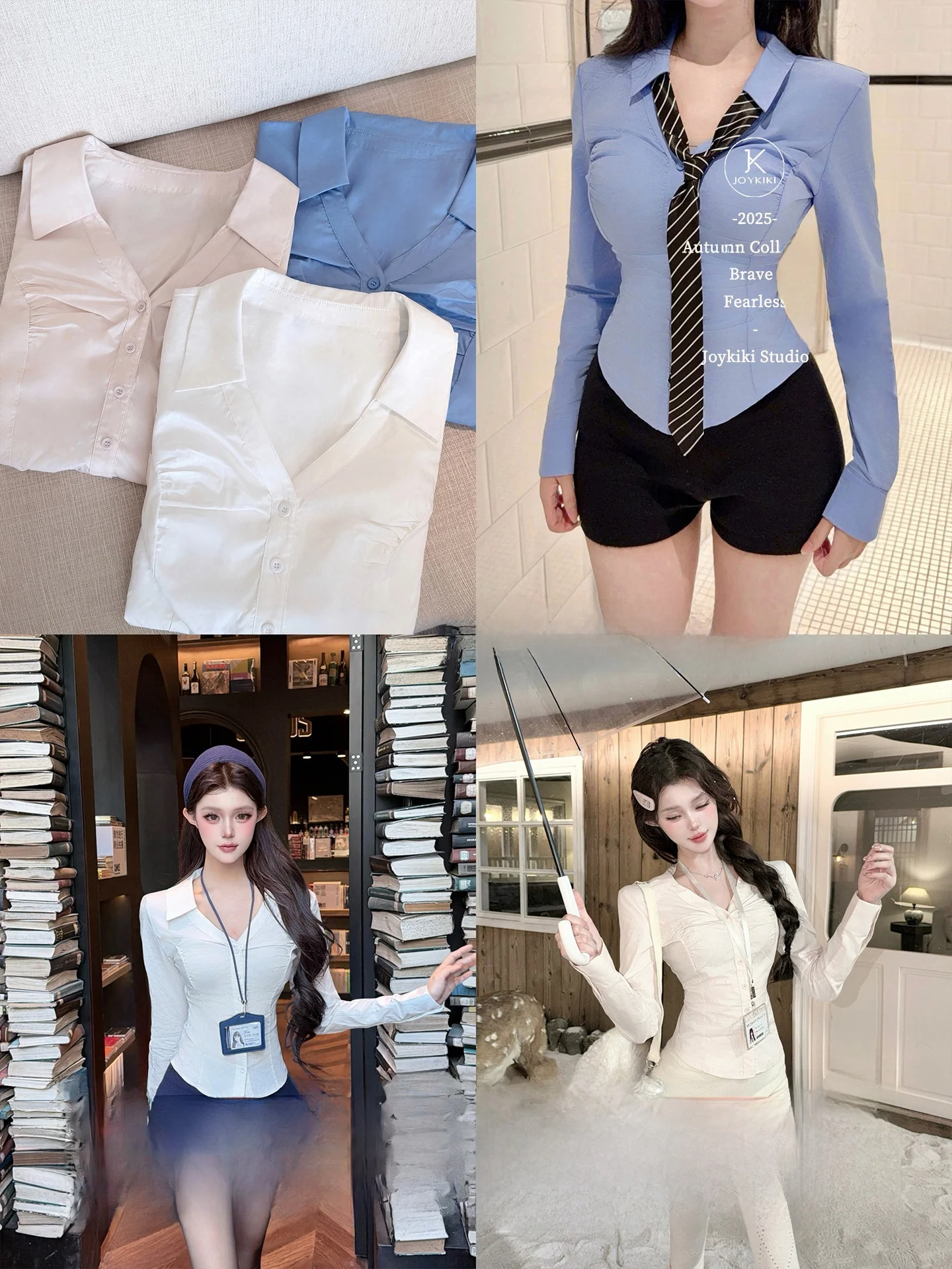 

Joykiki 2025 Women's Long Sve Deep V Collar Single Button irt Ant Waist Design Comfortable Breathable Cotton Busin irt