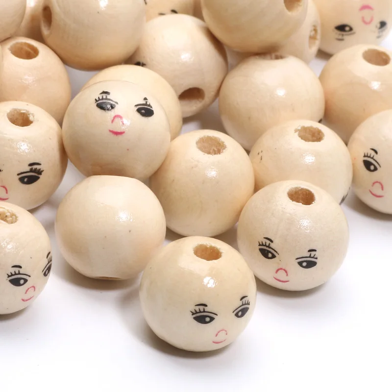 Wood Color 14/18/22mm Smiling Round Balls Beads Bracelets Natural Wood Spacer Beads For Jewelry Making DIY Handmade Accessories