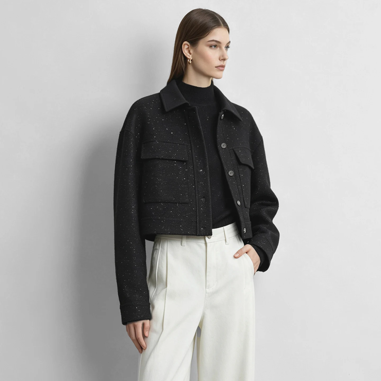 Amii Women's Tweed Jacket Lapel Collar Short Patch Pockets Slim Fit Elegant Commuter Minimalist  Autumn Women Jackets 12643027