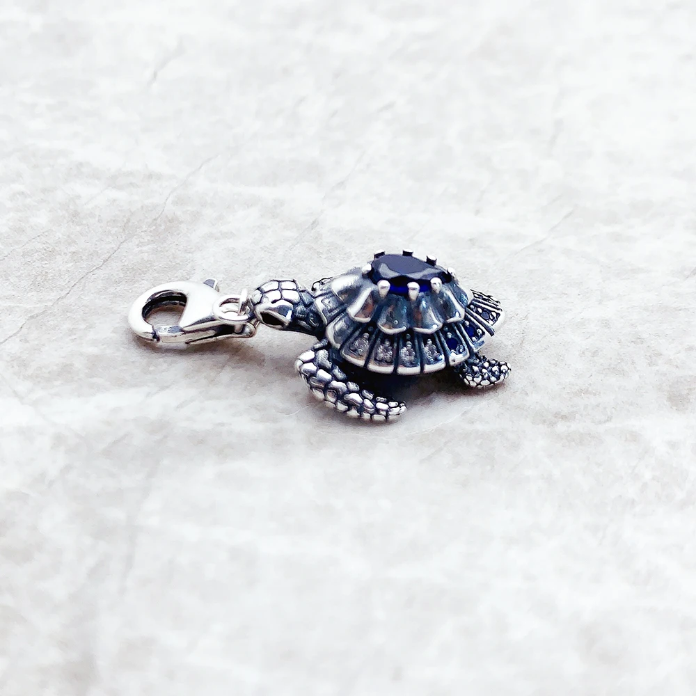 Charm Pendant Turtle With Blue Stones For Men Women Winter Real 925 Sterling Silver Special Lucky Gifts
