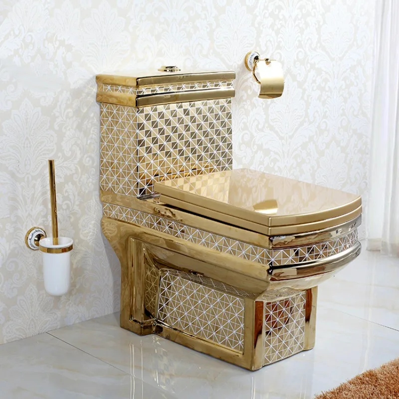 Royal style wholesale bathroom luxury gold water wardrobe gold-plated sanitary ware toilet integrated ceramic toilet set