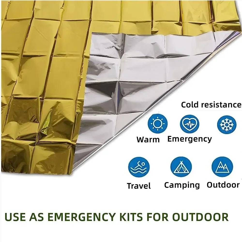 Emergency Thermal Poncho Windproof Folding Lightweight Blanket Reusable Umbrella First Aid Camping Mat Pillow Cover