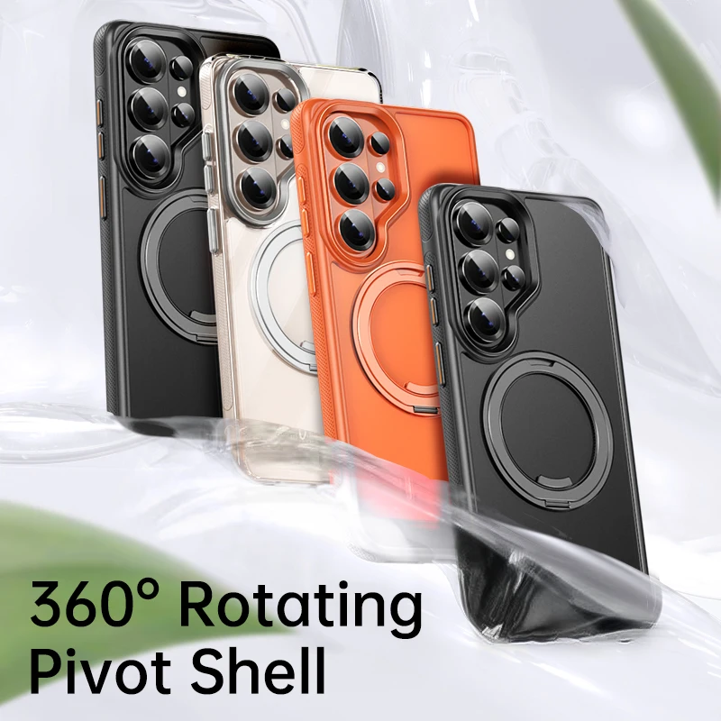 Transparent for MagSafe Case for Samsung Galaxy S25 S26 Ultra Plus S26Ultra Magnetic Ring Holder 360 Rotating Kickstand Cover