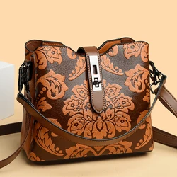 Chinese Style Women Handbag Three Layers Large Capacity Soft Leather Purses High Quality Crossbody Shoulder Bags Casual Tote Bag