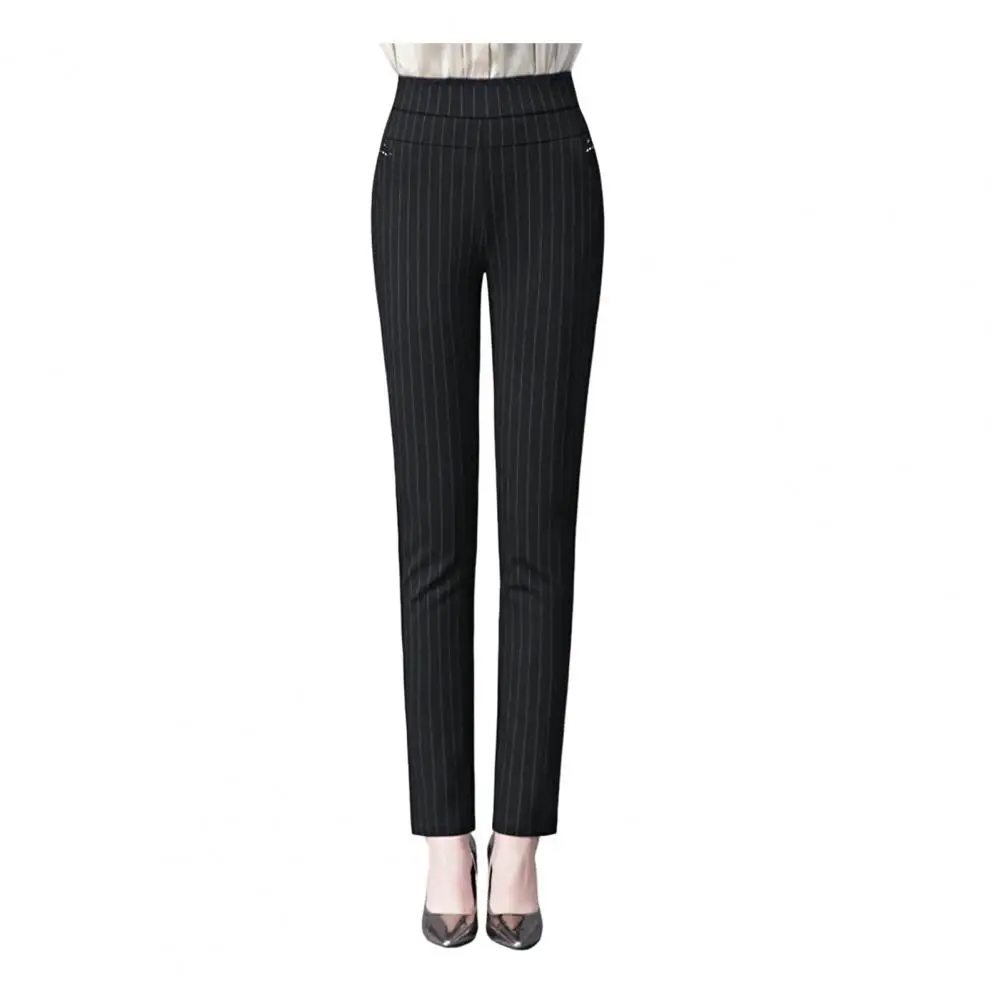 Pantalon de printemps taille haute pour mère, décontracté, poches commandées, solide, haut assressenti, coupe couvertes, pantalon crayon grande