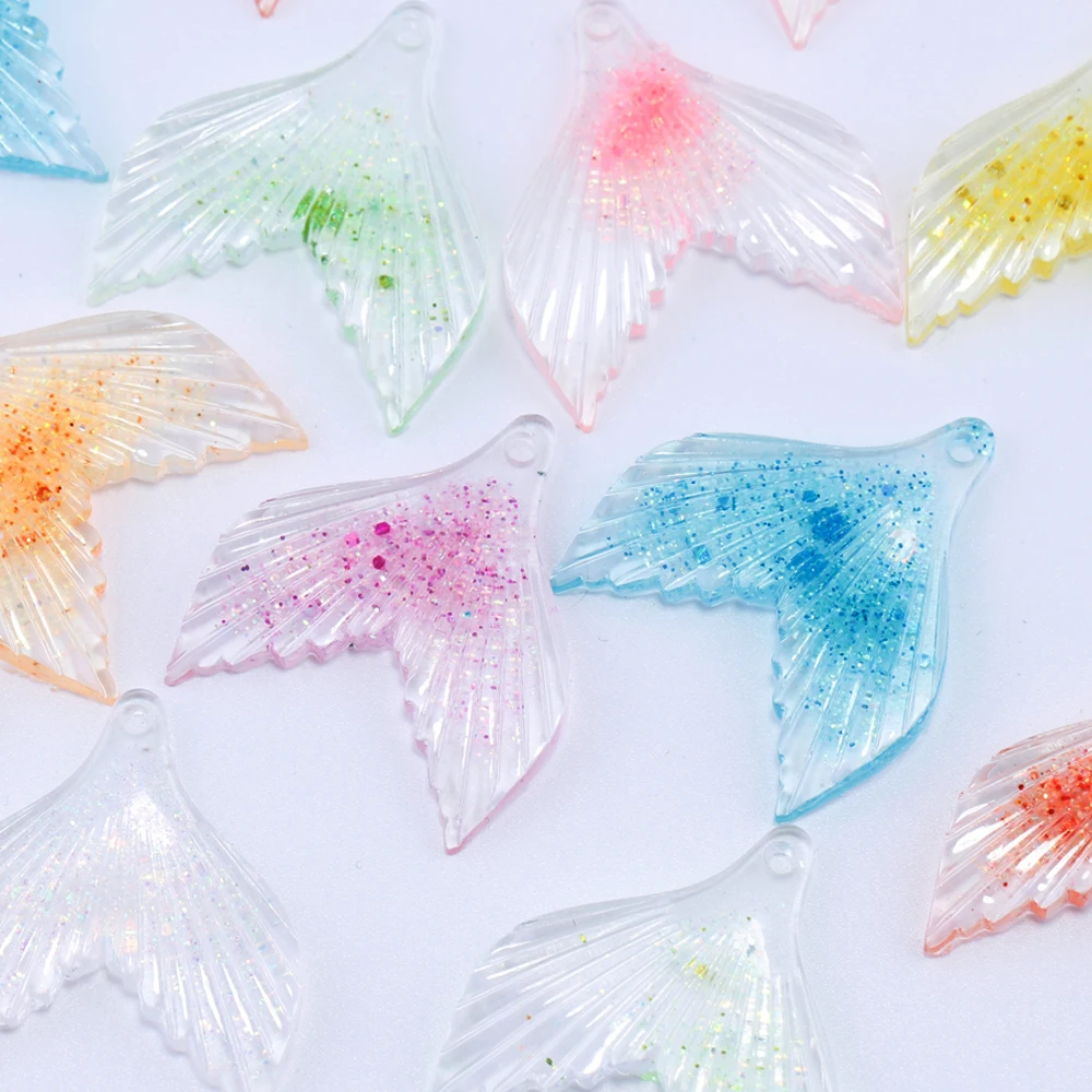 10pcs Transparent Glitter Mermaid Tail Resin Charms Pendant for Jewelry Making DIY Necklaces Handmade Accessories Materials