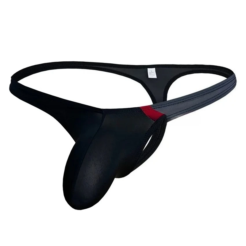 Color Block Men T-back Panties, Low Rise Thin Ice Silk Semi Sheer, Elastic Band 3D Bulge Pouch Male Thong Underpants