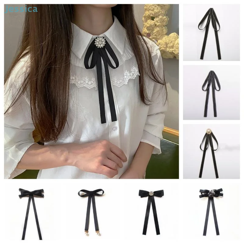 ♥♥British Korean College Style Handmade Ribbon Black Bowtie Pins Bow Tie For Women's Girl  Shirt Collar Flower