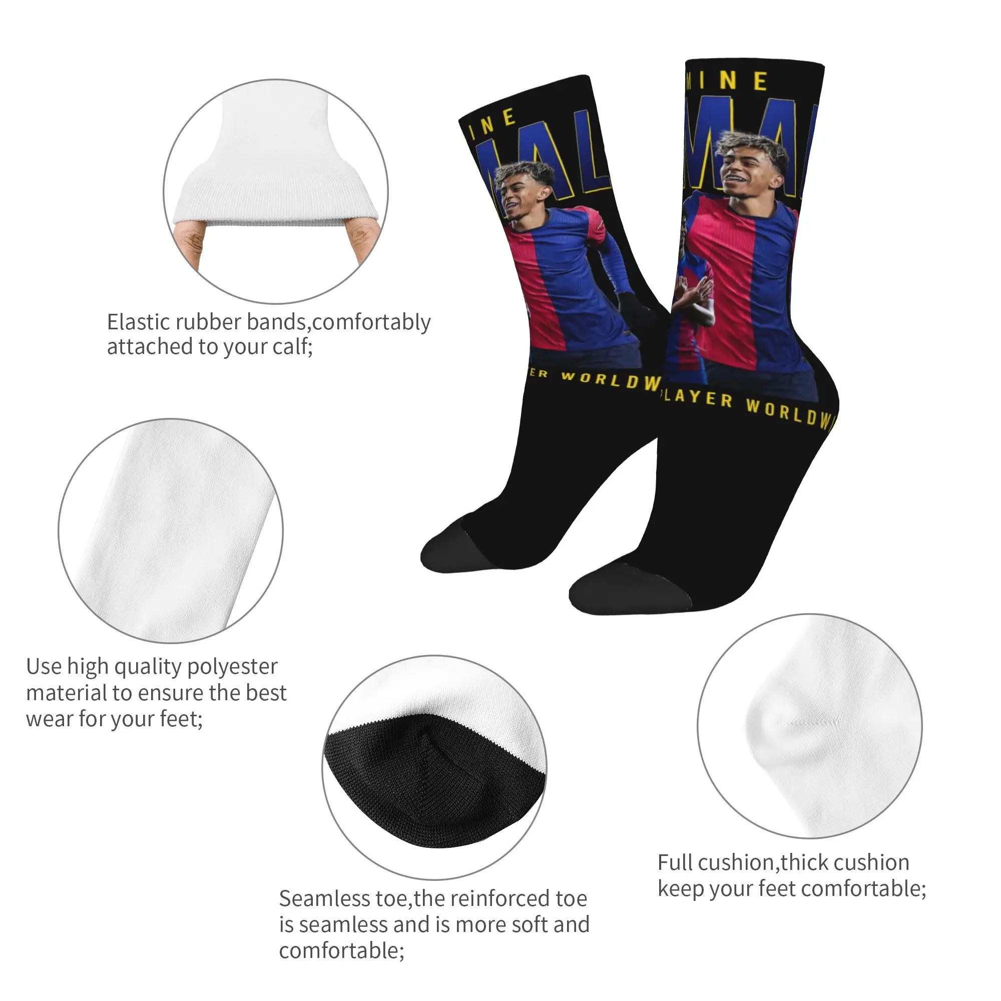Crazy Design Lamine Y-Yamal Sports Socks Football Soccer Polyester Middle Tube Socks for Unisex Non-slip