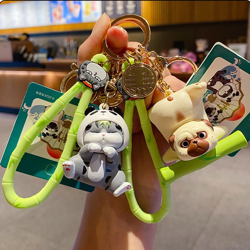 Lovely My Emperor Panda Head Suit Cat Keychain Cute Shar Pei Dog Doll Car Key Chain Women Bag Key Accessories Lovers Gifts