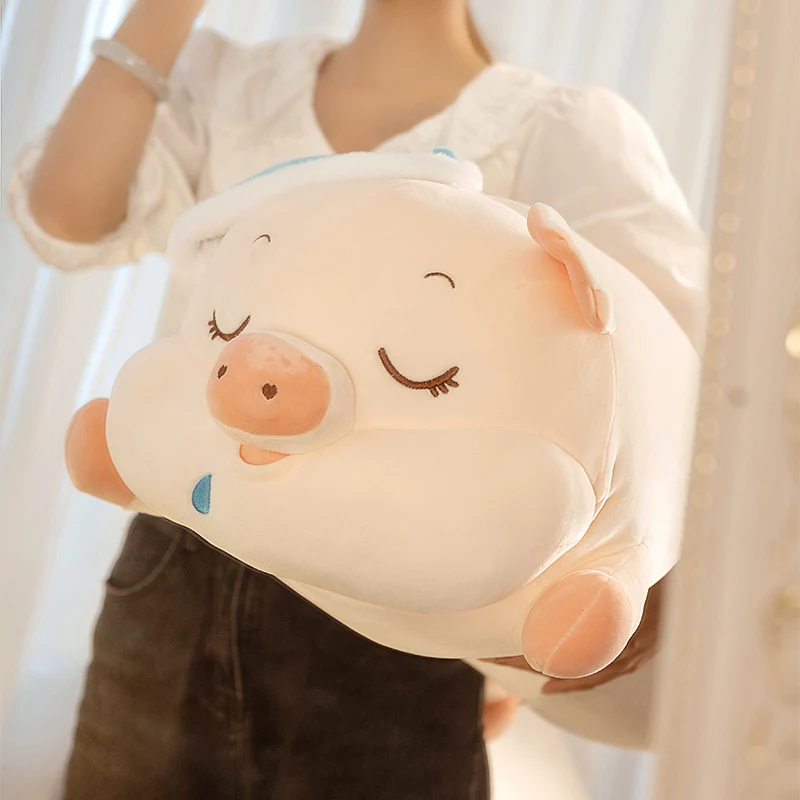 Kawaii Fast asleep Pig Long Plush Toy Stuffed Soft Anime Animal Cartoon Piggy Doll Baby Hug Pillow for Girls Kids Xmas Gift Deco