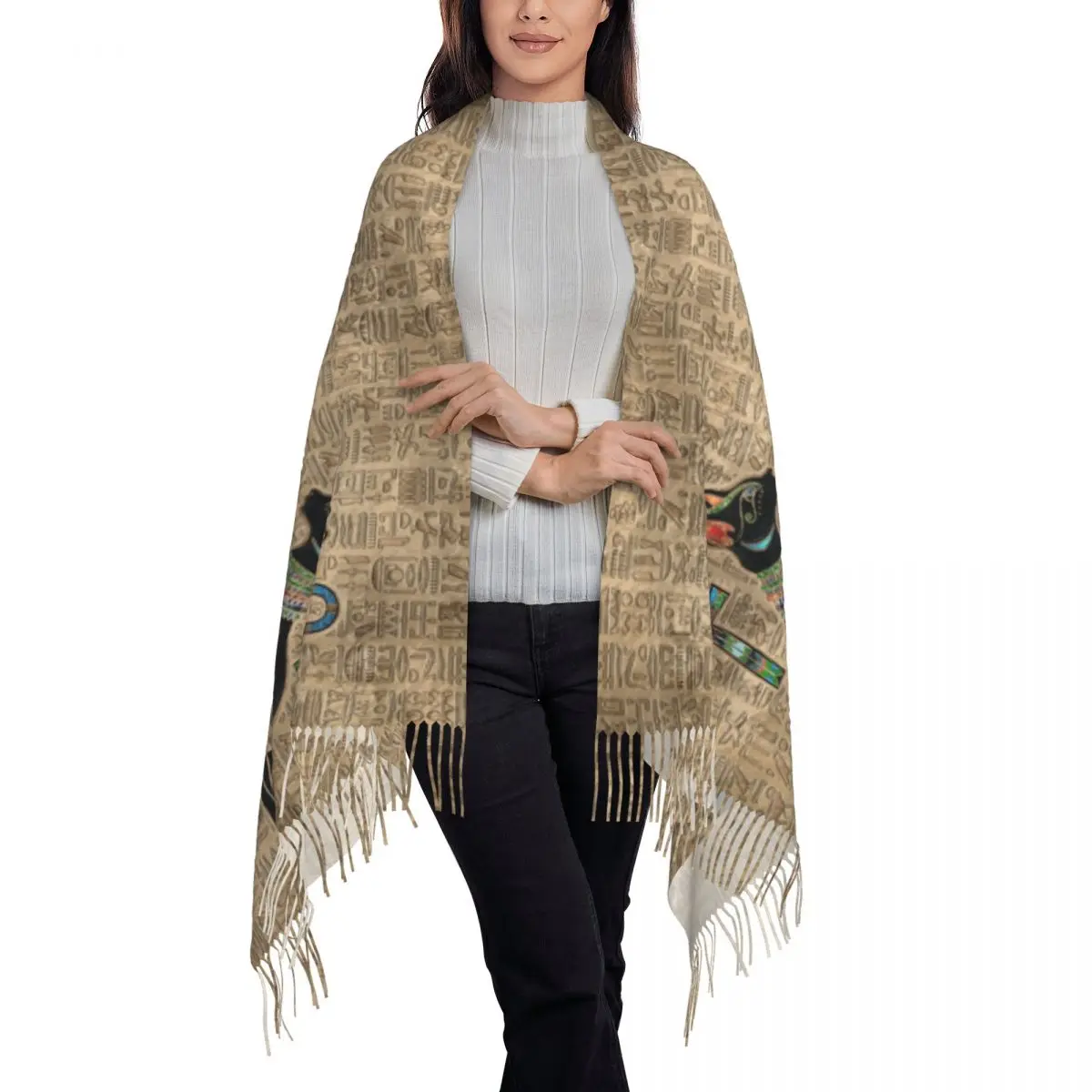 Egyptian Cats And Eye Of Horus 4 Scarf Women Men Stylish Winter Fall Shawl Wraps Egypt Tassel Wraps