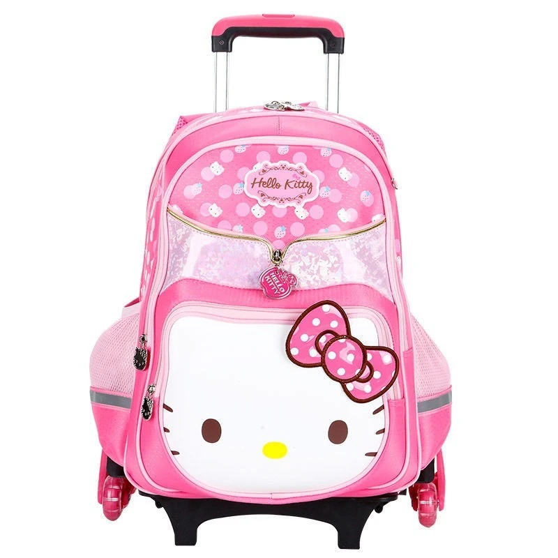 Sanrio Hello Kitty Trolley School Bag Kawaii Scary Stairs Student Gift Light Rain Cover New Style Cute School Supplies Prize Kit