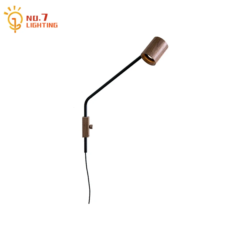 

Danish Design Minimalist Black Walnut Swing Arm Wall Lamp with Switch Home Decor Bedroom Bedside Wall Mounted Study Living Room