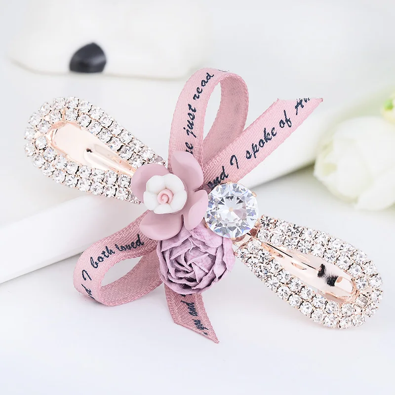 EASYA 2022 Hot Sale Flower Barrettes Hair Accessories Jewelry Metal Sparkling Crystal Hairpin Ribbon Bowknot Wedding Hair Clips image 5