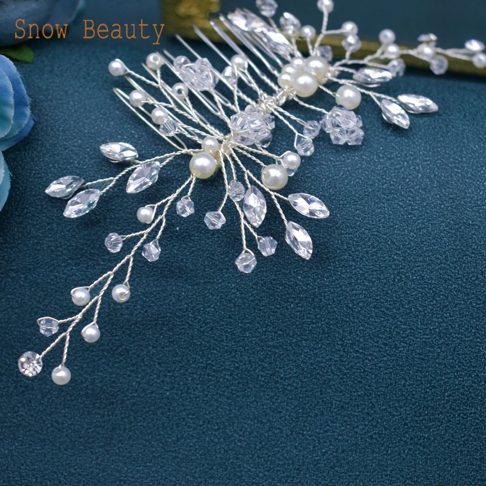 A486 Pearl Bridal Comb Crystal Hair Jewelry Women Hairpieces Wedding Hair Accessories Clips Women Hairpins Bridal Headwear