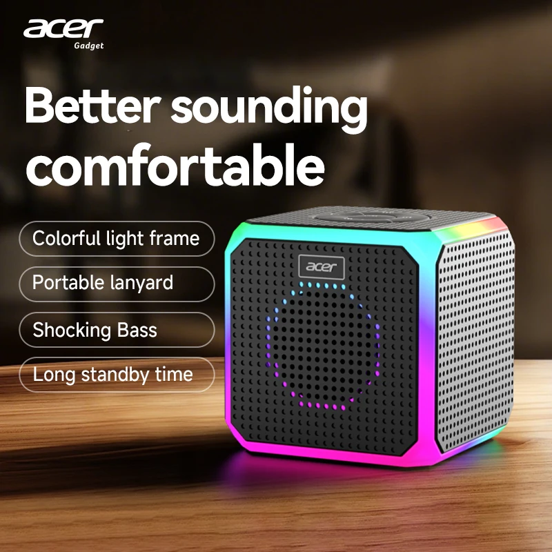 

Портативная мини-беспроводная Bluetooth-колонка Acer Osk254 с аккумулятором большой емкости 1200 мАч, стереозвуком, поддержкой карт TF и функцией FM-радио, мощными басами, с функцией фоновой подсветки, незаменимая вещь для кемпинга и вечеринок на открытом