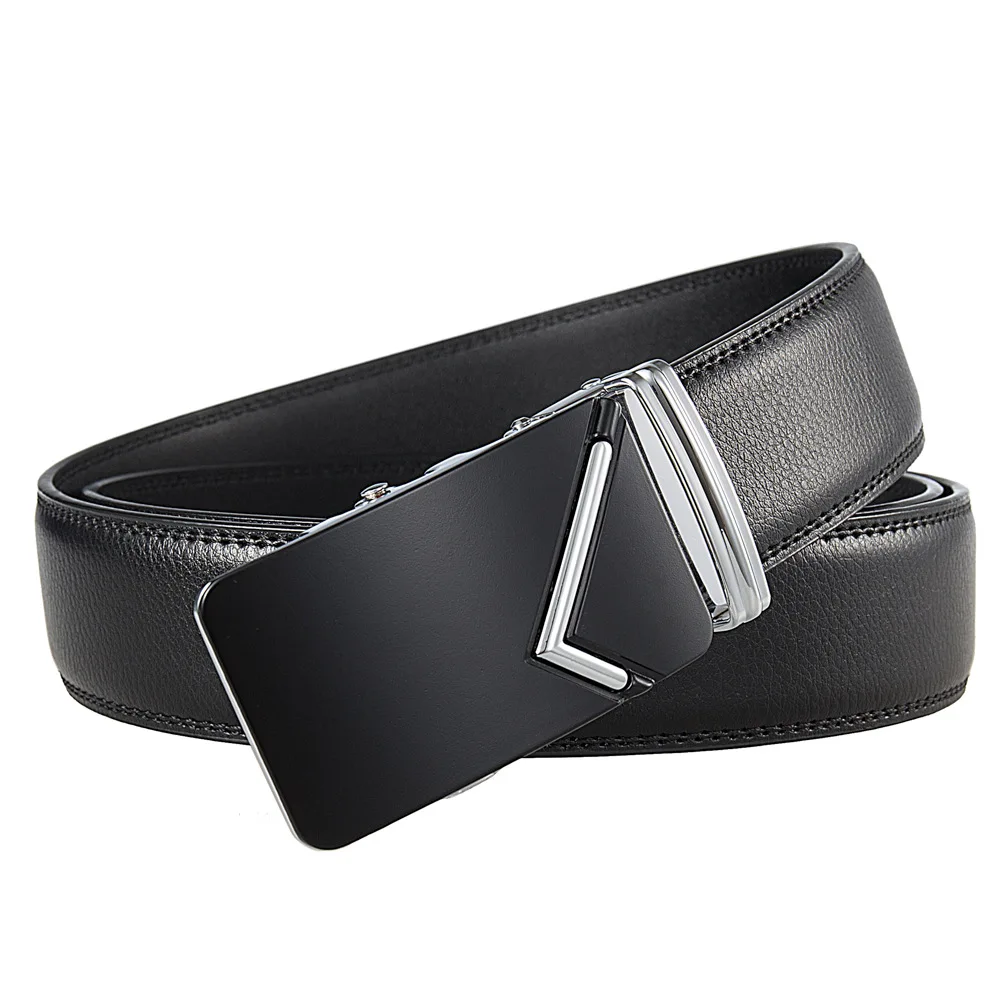 2024 NEW Brand Simple Design Fashion Black Leather Belts for Men Casual Jeans Cowhide Strap Cowboy Belts Automatic Buckle B1549