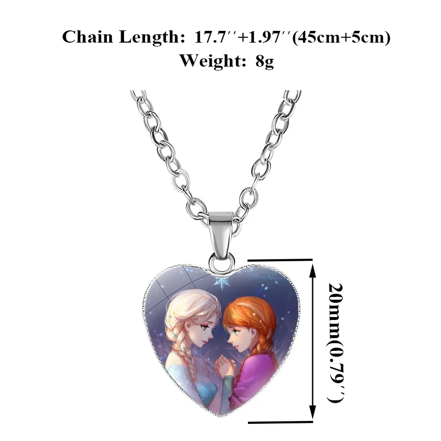 Disney Frozen Moana Tangled Aladdin Necklace Love Heart Shape Pendant Girl Cartoon Anime Figures Princess Accessories Kids Gifts