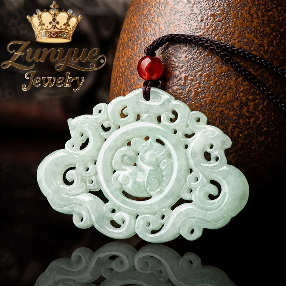Natural Myanmar Grade A Jadeite Hollow-Out Pixiu Pendant Exquisite Openwork Dragon Necklace High-End Fashion Fine Jewelry Gift